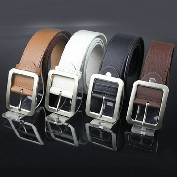Eosunjian 43 Inches Men Women Casual Faux Leather Belts Alloy Square Buckle Waist Strap Black