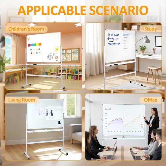 Eosunjian 48''x36'' Mobile Magnetic Double-Sided Reversible Whiteboard,Folded Magnetic White Board Height Adjust