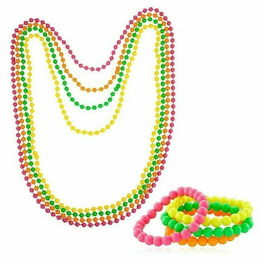 Eosunjian 4Pcs 1980s Costume Accessory Set Women Fluorescent Neon Bracelets Necklaces Dress Up Costume Photo Props Style A