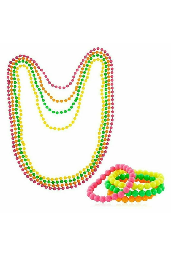4Pcs 1980s Costume Accessory Set Women Fluorescent Neon Bracelets Necklaces Dress Up Costume Photo Props Style A