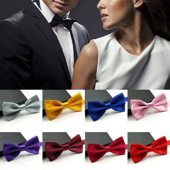 Eosunjian Bow Tie Solid Color Wear Easily Polyester Adjustable Bow Tie Pre Tied for Formal Occasions Pink