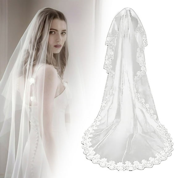 Eosunjian Bridal Wedding Veil Lace Flower Embroidery Single Layer Large Long White Romantic Soft Mesh Photo Prop Cosplay Engagement Veil Party Headpiece