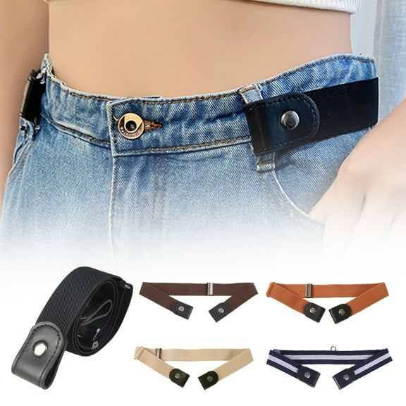 Eosunjian Canvas Lazy Belt Elastic Rubber Band Visible Snap Button Adjustable Slide Buckle Waistband Jeans Pants Accessories Coffee