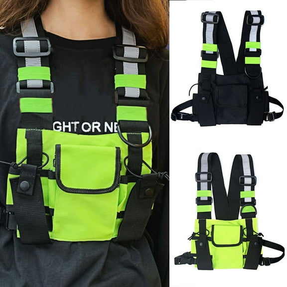 Eosunjian Chest Bag Adjustable Strap Reflective Unisex Multi-function Magic Sticker Vest Bag for Climbing