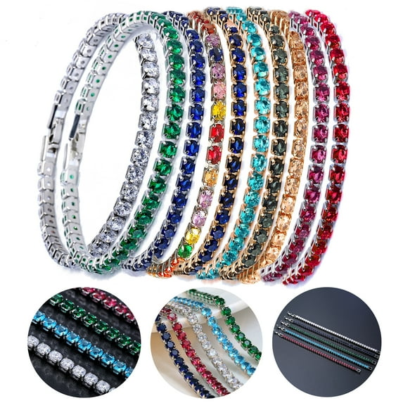 Eosunjian Chic Bracelet Rhinestone Delicate Exquisite Multicolor Sparkling Dress-up Ravishing Tennis Bracelet Women Wrist Jewelry for Female Royal Blue