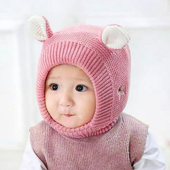 Eosunjian Children Hat Winter Pet Cap Knitted High Elasticity Keep Warm Solid Color Ear Decor Toddler Boys Girls Beanie Photo Prop Headwear Grey
