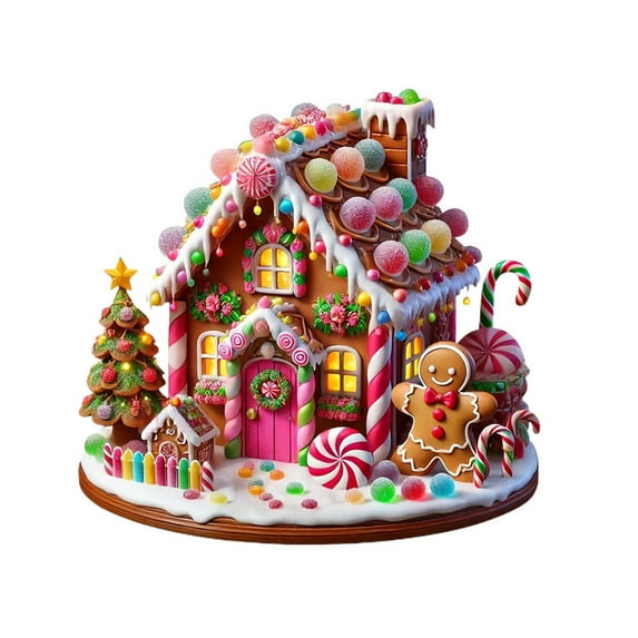 Eosunjian Christmas Acrylic Desktop Ornament Flat Snowy Cabin Ornament with Base Christmas Village Log Cabin Ornament for Holiday Table Decor