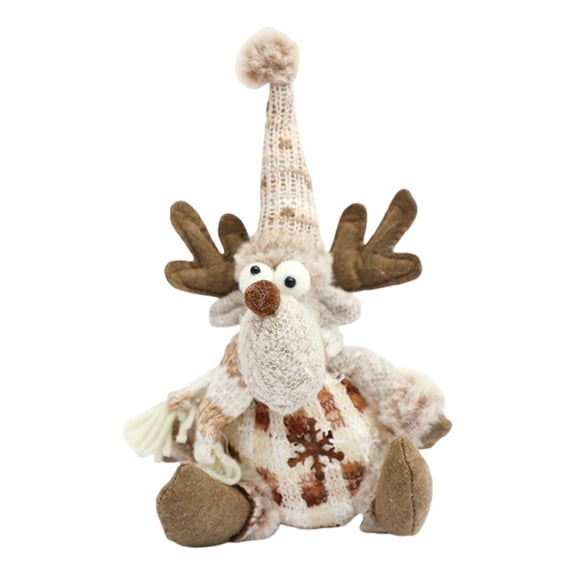Eosunjian Christmas Doll Plush Knitted Snowman Elk Santa Doll Toy Soft Sitting Christmas Figure Desktop Decor Stuffed Holiday Pillow for Window Bookshelf
