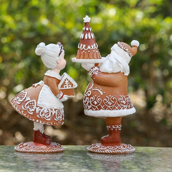Eosunjian Christmas Ornaments Resin Santa Claus with Gingerbread House Create Atmosphere Table Decorations for Christmas