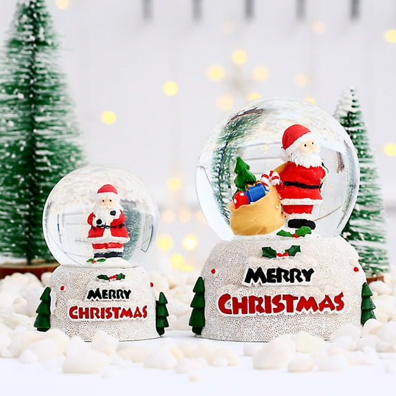 Eosunjian Christmas Snow Globe with Colorful Lighting Lovely Shape Desktop Decor Santa Claus Snowman Glass Ball Ornament Children Gift