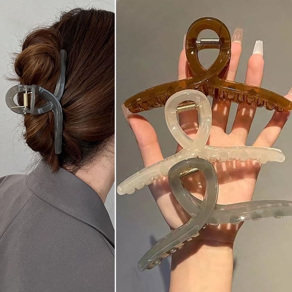 Eosunjian Claw Clip Large Size Elegant Temperament Half Transparent Non-slip Hairstyle Decoration Headwear Jelly Color Women Head Back Hair Clamp for Thin Medium Hair