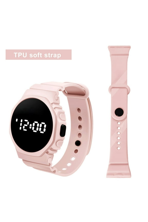 Electronic Watch LED Display Waterproof Comfortable Wear Multifunctional High Accuracy Precise Time Large Digits Round Dial Sports Watch for Adults Pink