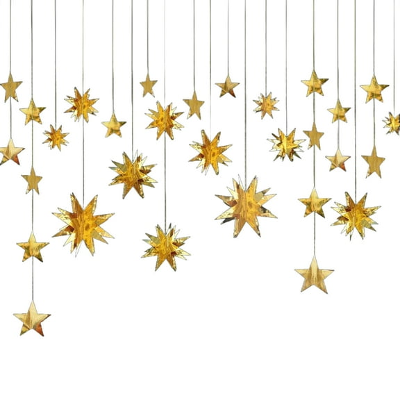 Eosunjian Exquisite Festive Garland Christmas Garland Decoration Golden Christmas Garland Star Streamer 3d Paper Hanging Bunting Banner for Festive Holiday