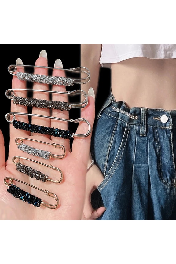 Fashion Faux Crystal Waist Buckle Fixed Strap Charm Safety Pin Brooch Sweater Cardigan Clip Jewelry Accessory Grey Small