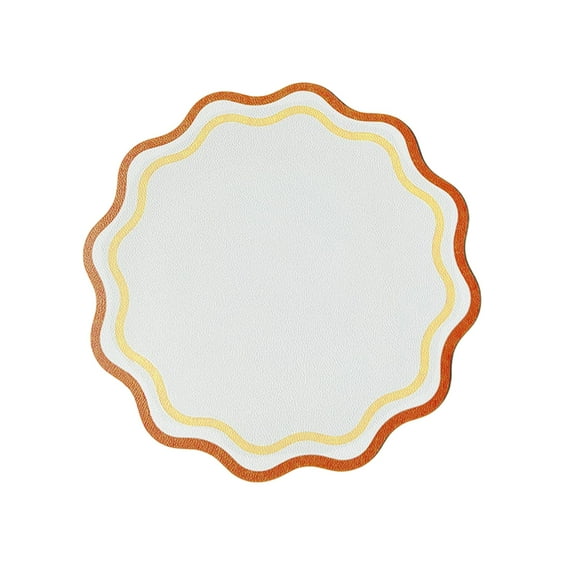 Eosunjian Faux Leather Table Mat Reversible Placemat Faux Leather Scalloped Placemat Heat-resistant Non-slip Waterproof Dining Table Protector Easy for Kitchen