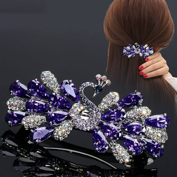 Eosunjian Fine Craftsmanship Non-Slip Elegant Hair Barrette Rhinestone Peacock Decor Spring Hair Clip Hair Styling Accessories
