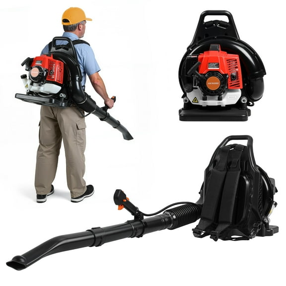 Eosunjian Gas Backpack Leaf Blower, 63cc 2-Stroke Engine,700CFM,200MPH,7500RPM,High-Powered Blower (Black,1 Set)