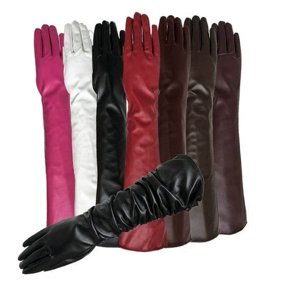 Eosunjian Gloves Full Finger Windproof Faux Leather Long Arm Gloves for Shopping