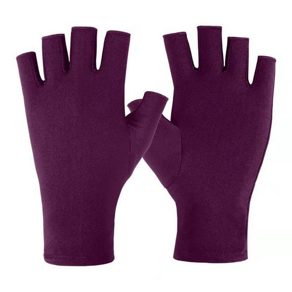 Eosunjian Half Fingers Gloves Super Soft Breathable Stretchy Friendly to Skin Ultra-Thin Block UV Spandex Summer Sunscreen Semi-Finger Riding Gloves Nail Supplies (Purple)