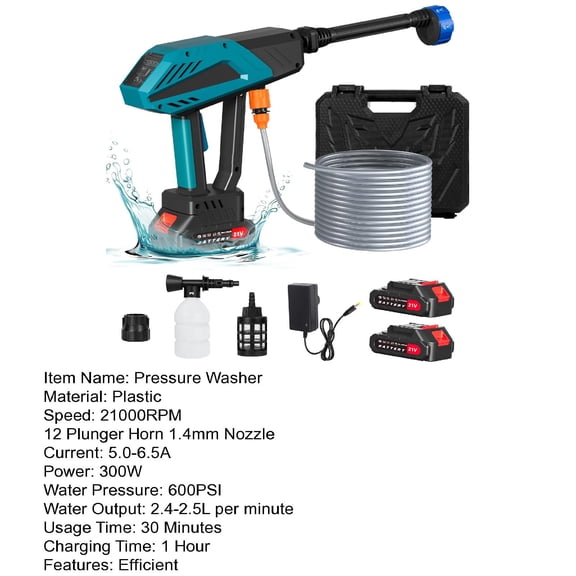 Eosunjian Handheld Pressure Washer,600 PSI Portable Power Washer,Cordless Pressure Washer with 6-in-1 Nozzle, 16.5 Feet Extra Long Hose, Powerful Motor, 2 x 2.0Ah Battery