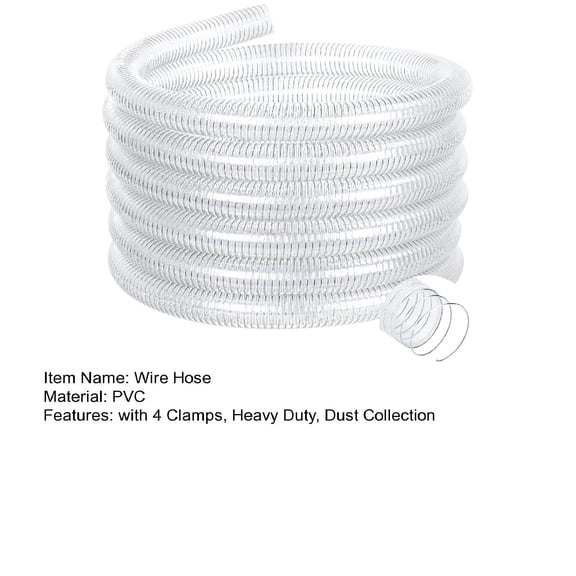 Eosunjian Heavy Duty Steel Wire Reinforced Hose with 4 Clamps,PVC High Pressure Oil Drain Hose Tube, Clear,25FT