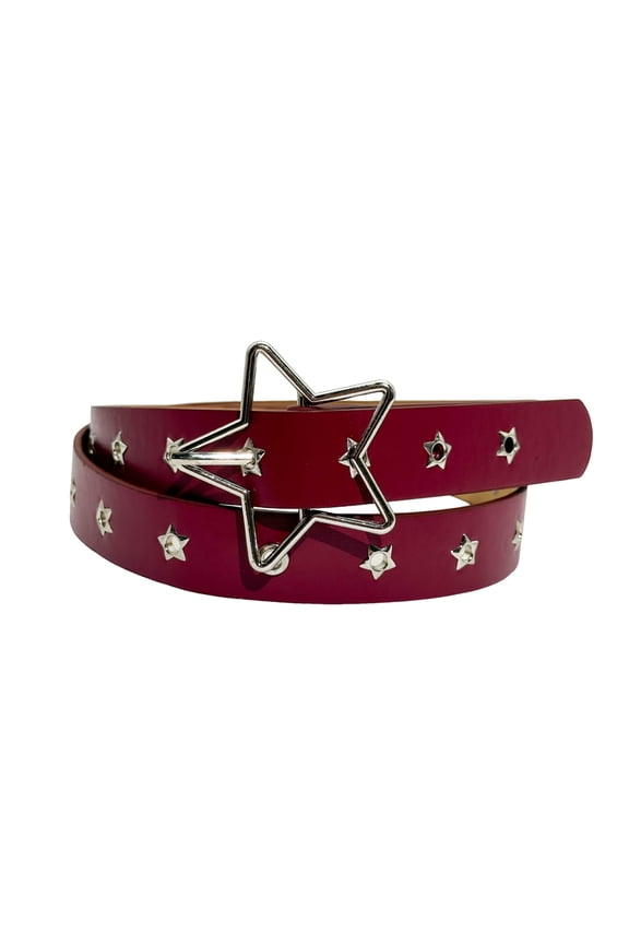 Imitation Leather Waistband Women’s Punk Style Rock Star Pattern Belt with Adjustable Hole Design for Dresses Jeans Shirts Faux Leather Accessory