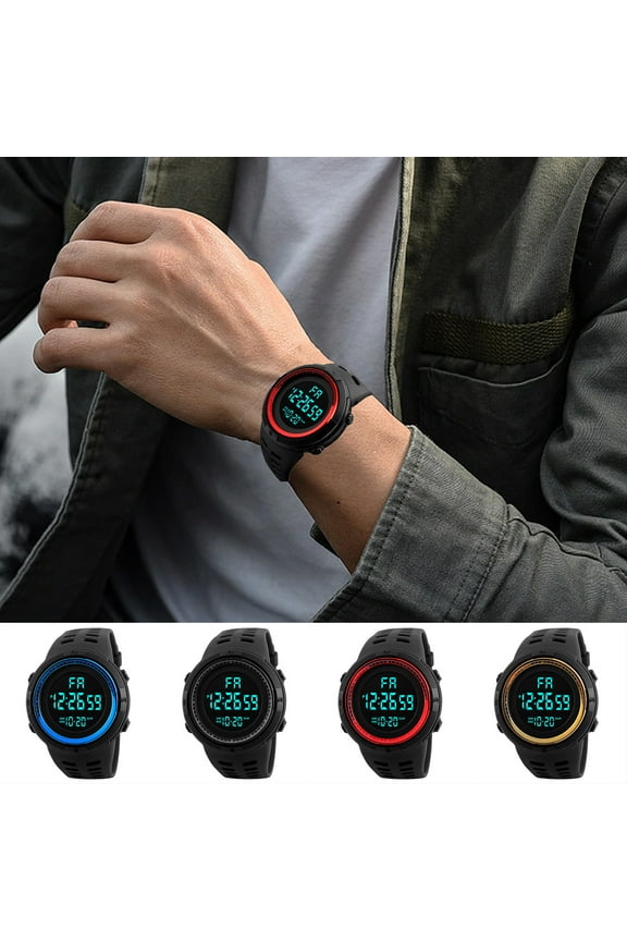 LED Digital Watch Electronics Waterproof Adjustable Wrist Strap Large Screen Date And Day Time Display Legible Accurate Display 12/24 Hourly Electric Product Black