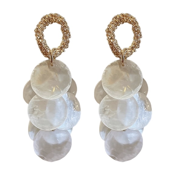 Eosunjian Lightweight Earrings Women’s Drop Earrings Set Handmade Round Shell Tassel Decor Long Earrings Lightweight Shiny Texture Jewelry for Dating