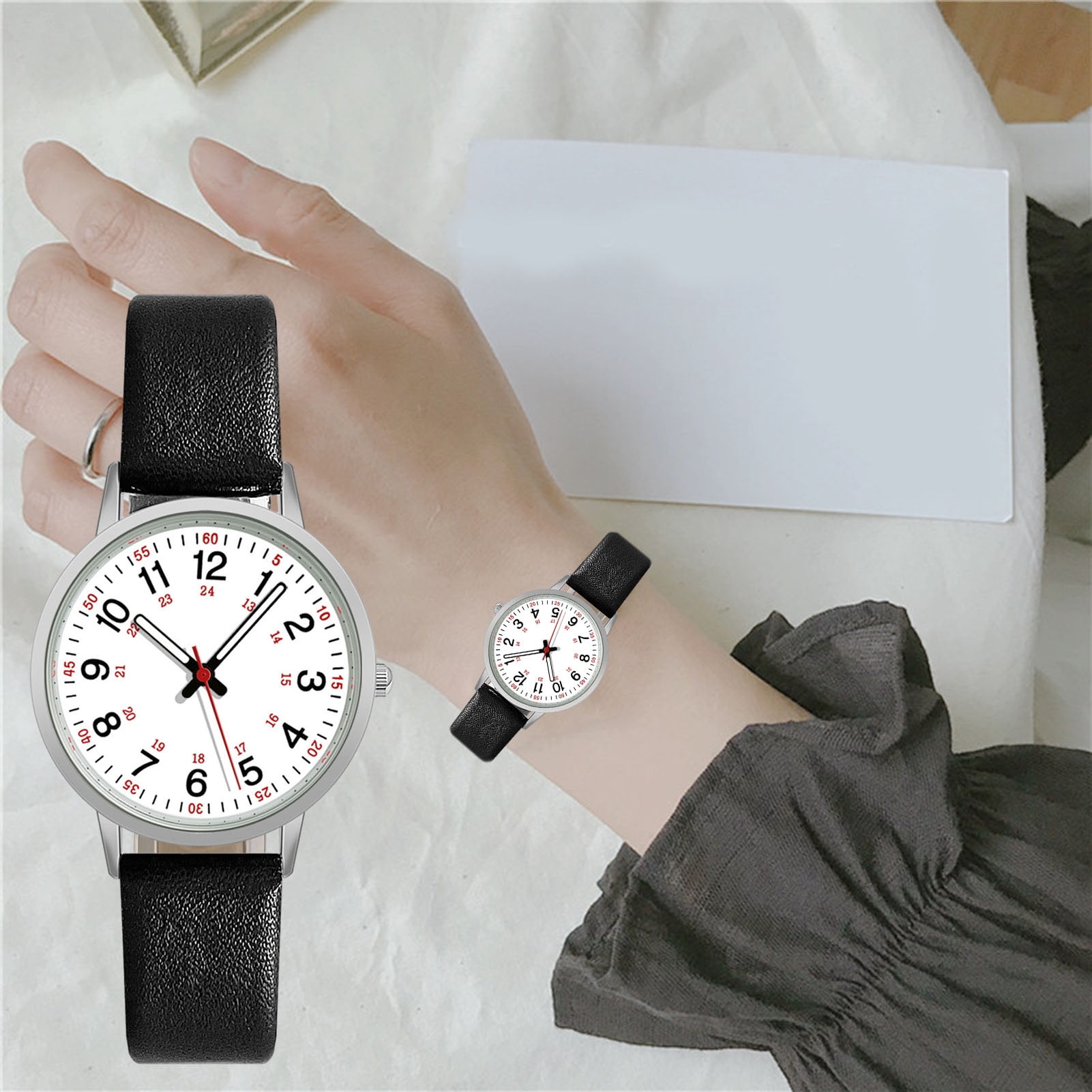 Eosunjian Luminous Digital Watch with Soft Faux Leather Strap 24 Hours Time Round Dial Quartz Watch Women Fashion Wrist Watch for Students Nurse Office Worker Christmas Birthday Gift Light Pink Walmar...
