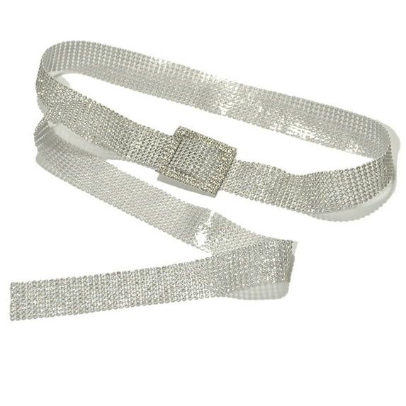 Eosunjian Luxury Women Full Rhinestone Inlaid Round Heart Oval Buckle Belt Jeans Waistband Silver Rectangle