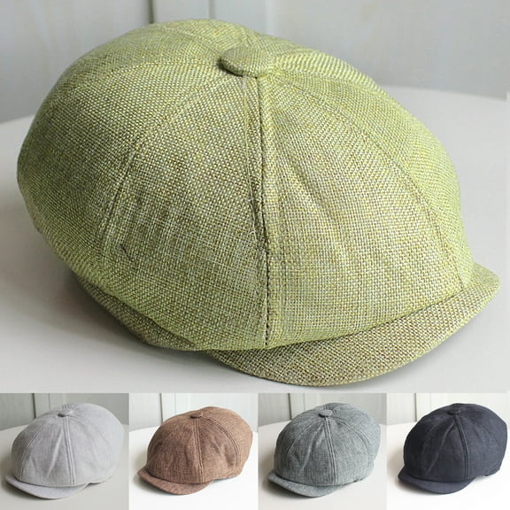 Eosunjian Men Beret Solid Color Vintage Elastic Breathable Casual Hat for Daily Wear