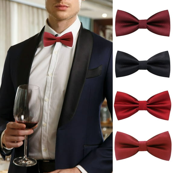 Eosunjian Men Bow Tie Formal Business Style Exquisite Satin Bright Color Smooth Solid Color Party Banquet Wedding Groom Bow Clothes Accessories Red