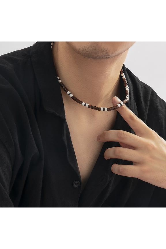 Men Necklace Beaded Elegant Polymer Clay Wooden Beads Splicing Casual Bohemia Clavicle Necklace Fashion Jewelry Black