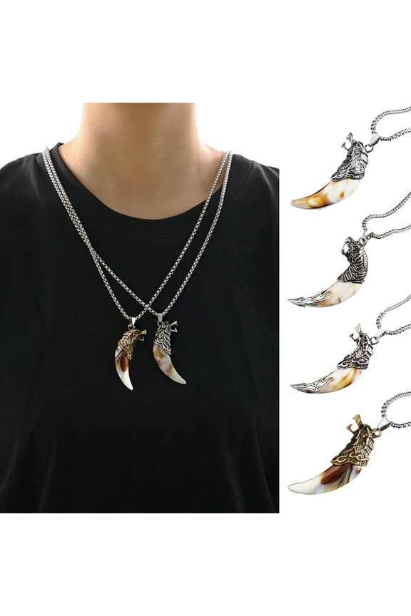 Men Necklace Wolf Teeth Shape Pendant Punk Style Lightweight Electroplated Neck Jewelry Daily Party Dating Necklace Style C