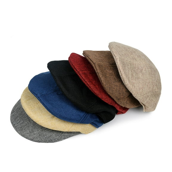 Eosunjian Men Retro Advanced Hat Solid Color Casual Portable Breathable Sun Anti UV Literary Newsboy Hat Forward Cap Beret Black