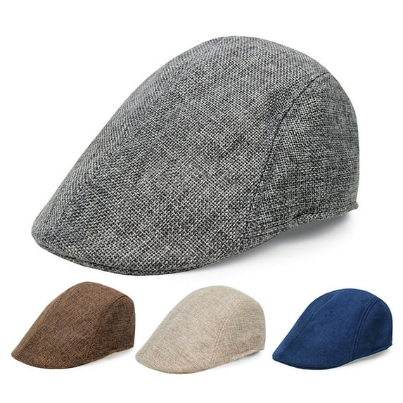 Eosunjian Men Retro Advanced Hat Solid Color Casual Portable Breathable Sun Anti UV Literary Newsboy Hat Forward Cap Beret Grey