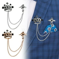 Eosunjian Men Suit Coat Brooch Rhinestone Crown Brooch Tassel Lapel Pin Badge Formal Occasion Business Corsage Clothes Jewelry Silver