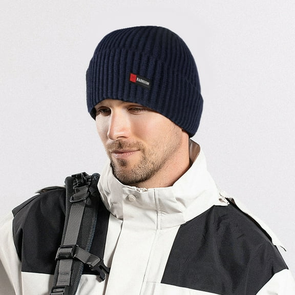 Eosunjian Men Winter Hat Solid Color Dome Stretchy Dome Knitted Thermal Anti-slip Fall Winter Beanie Outdoor Cycling Work Street Cap Grey