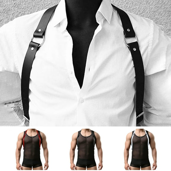 Eosunjian Men Women Punk Belt Punk Style Adjustable Faux Leather Harness with Buckled Straps Clothing Accessory Red