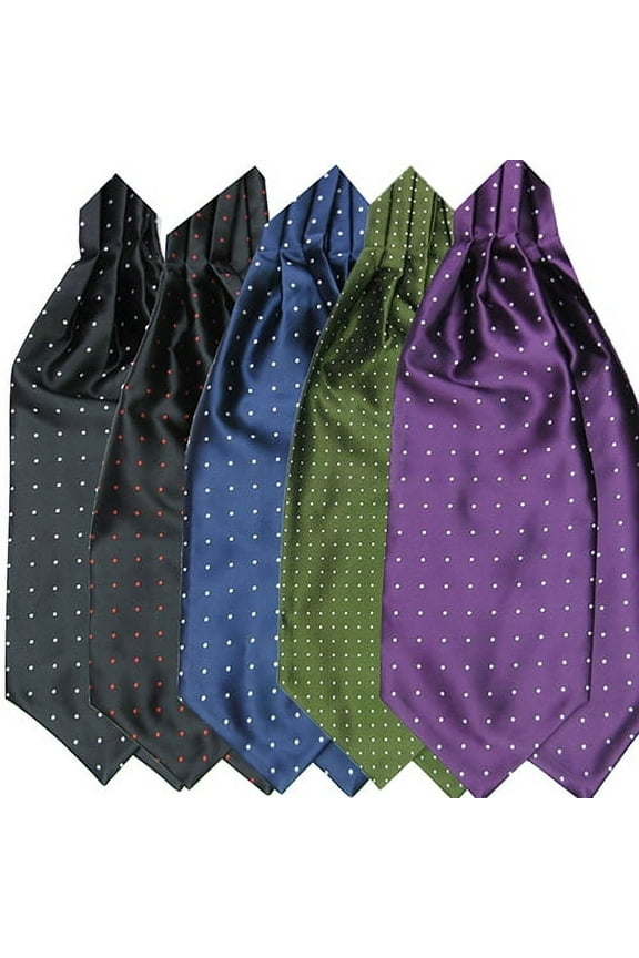 Men's Fashion Smooth Polka Dots Print Ascot Tie Neck Tie Silk Blend Scarf Cravat Black