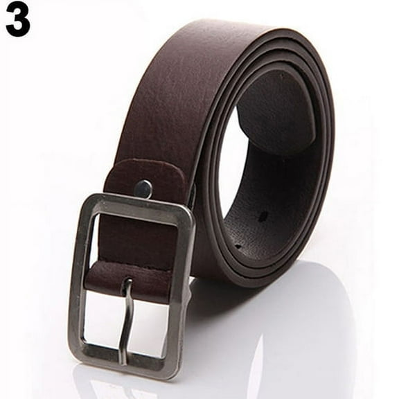 Eosunjian Men's Fashion Solid Color Faux Leather Buckle Waist Strap Business Casual Belt Black