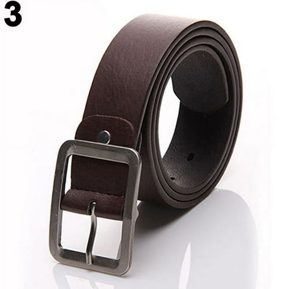 Eosunjian Men's Fashion Solid Color Faux Leather Buckle Waist Strap Business Casual Belt White