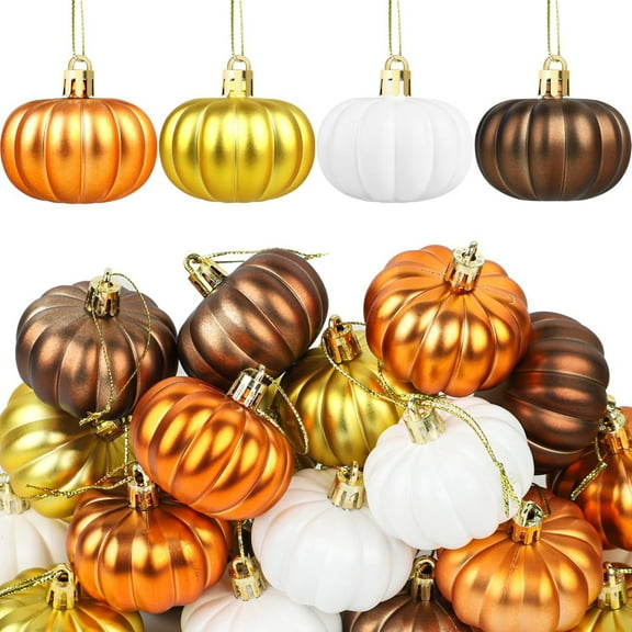Eosunjian Mini Pumpkin Hanging Ornaments Thanksgiving Harvest Home Tree Decorations Reusable Hanging Pumpkin Ball for Autumn Holiday Party Supplies (Mix Color)