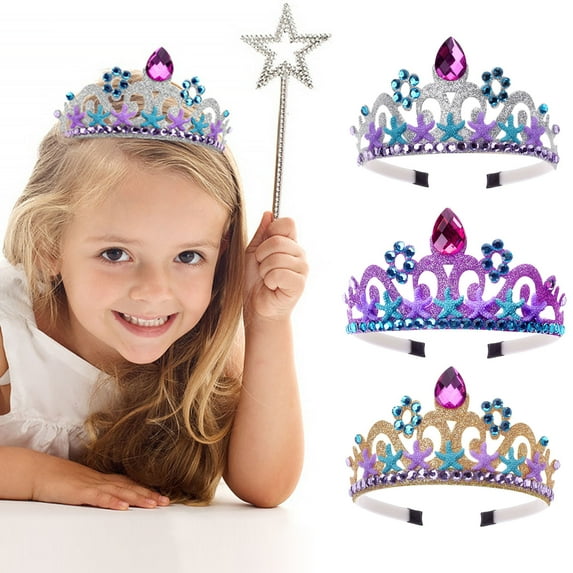 Eosunjian Ocean Starfish Mermaid Princess Headband Rhinestone Crown Princess Party Hairband Children Festive Head Hoop Headwear Accessories