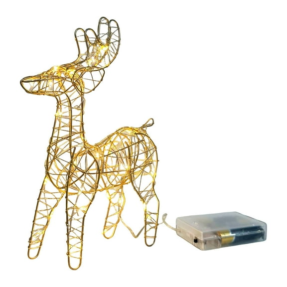 Eosunjian Outdoor Reindeer 3d Light-up Reindeer Decoration Battery Operated Prelit Iron Elk with 30 Led Lights for Indoor/outdoor Use Festive Holiday Yard