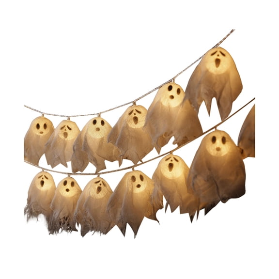 Eosunjian Realistic Ghost Light Strings Halloween Ghost String Lights Led Ghost String Lights Handmade Light-up Halloween Cloth Ghost Garland for Spooky Party