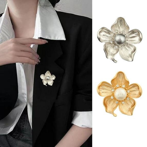 Eosunjian Retro Flower Brooch with Sparkling Rhinestone Rustproof Corrosion Resistant Faux Pearl Design Brooch Pin Jewelry Accessory Golden