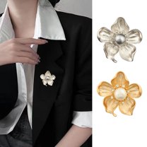 Eosunjian Retro Flower Brooch with Sparkling Rhinestone Rustproof Corrosion Resistant Faux Pearl Design Brooch Pin Jewelry Accessory Silver