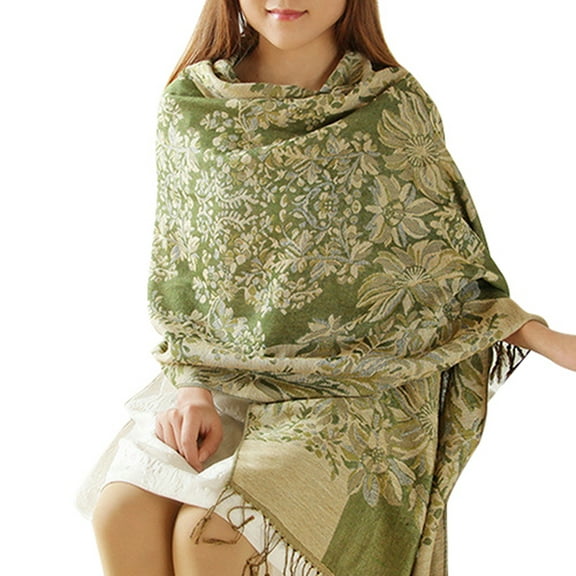 Eosunjian Scarf Tassels Style Vintage Smooth Cotton Shawl Scarf for Autumn (Green)