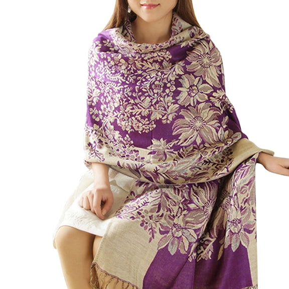Eosunjian Scarf Tassels Style Vintage Smooth Cotton Shawl Scarf for Autumn (Purple)